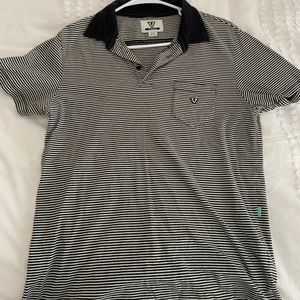 Vissla Black and White Striped Polo